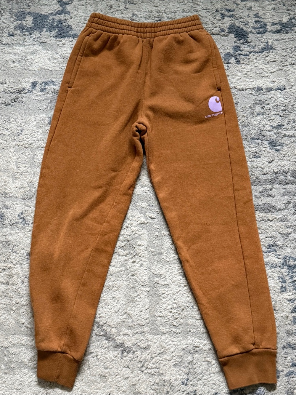 Carhartt Girls Medium Brown Fleece Jogger Sweatpants Purple Logo